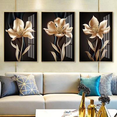 China Golden Wall Art Canvas Painting Nordic Abstract CREATIVE Black Flower Posters and Print Wall Pictures for Living Room Modern Home Decor for sale