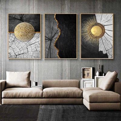 China CREATIVE Modern Abstract Canvas Painting Gold Black Wood Texture Nordic Posters And Wall Art Pictures Print For Living Room Home Decor for sale