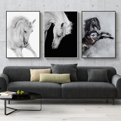 China CREATIVE Black Painting Posters And Prints Of White Horse On Canvas Wall Art Room Moder Cudros Home Decor Animal Pictures For Living for sale