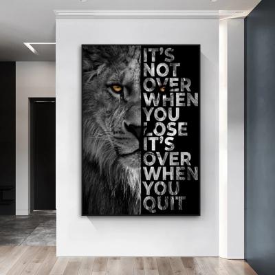 China Modern Wild Lion Canvas Paintings Prints Wall Art Pictures Living Room Home Decoration Letter Creative Animal Motivational Quote Posters for sale