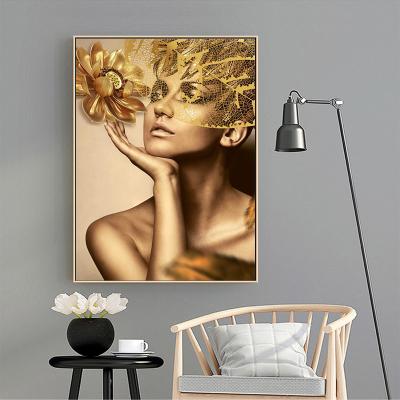 China CREATIVE Scandinavian Style Poster Flower Girl Canvas Paintings Gold Wall Pictures For Living Room Modern Portrait Art Home Decor for sale