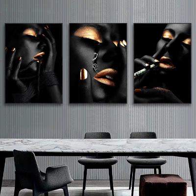 China CREATIVE Black Art Canvas Painting Abstract Decorative of Gold Woman Painting African Creative Pictures for Living Room Nordic Poster Prints for sale