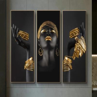 China CREATIVE African Black Woman With Gold Jewels On Hands On Canvas Paintings Posters And Prints Wall Art Home Decor Pictures Modern for sale