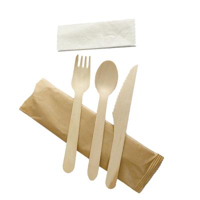 China Bio Eco-friendly Disposable Wooden Cutlery Set Wooden Take-Out Cutlery Set for sale