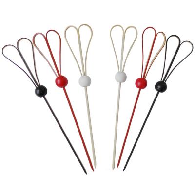 China Easily Cleaned Luxury Beaded Bamboo Disposable Pick 4.7inch Heart Shape Red Bamboo Skewer For Fruit Salad for sale