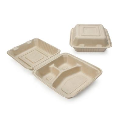 China Disposable Custom Sugar Cane Bagasse Container Biodegradable Fast Food Clamshells for sale