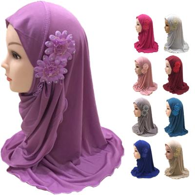 China Factory Direct Selling Fashion Polyester Hijab Popular Muslim Prayer Two Little Girl Hijabs Flower Arab Kids Hijab for sale