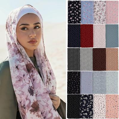 China Cool Women Hijabs Gauze Arab Ladies Headscarf Muslim Tudung Floral Print Pearl Chiffon Polyester New High Quality Ladies Scarf Headwrap for sale