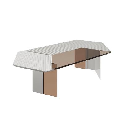 China Original modern tempered glass-metal coffee table white and brown coffee table color for sale