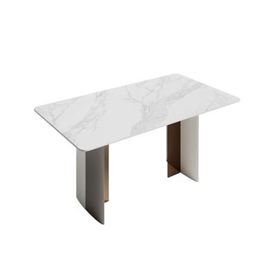 China Original Modern Simple Brown Rock Slab Dining Table Metal Marble White Dining Table For Living Room for sale