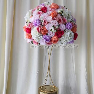 China LFB1706 Green Vertical High Quality Large Size Plant Wall Orange Rose Flower Ball Table Centerpiece For Wedding Decoration for sale