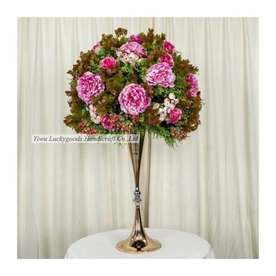 China Plant LFB1801 vertical high quality large size fuchsia green peony flower ball table centerpiece for wedding decoration for sale