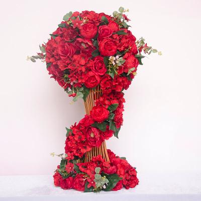 China Handmade Artificial Red Flower Arrangement Silk Flower Centerpiece in Silk+foam+metal rose LFB1034 for sale