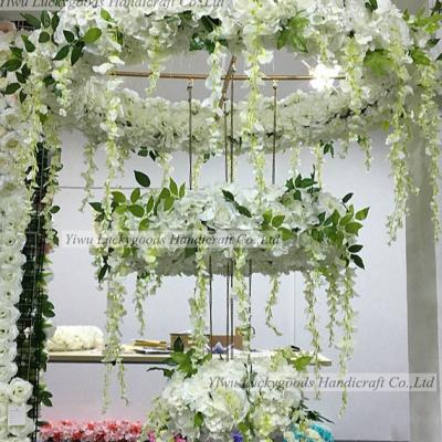 China Luckygoods Green Vertical Luxury Custom Plant Wall Rose and Hydrangea Wedding Flower Chandelier for Sale for sale