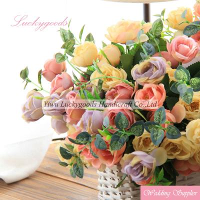 China The durable fake flower rose bush in mini head for home decoration in factory sale for sale