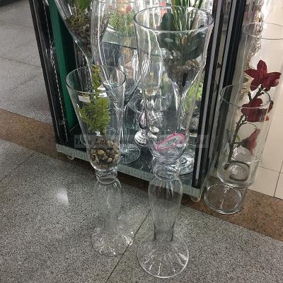 China Home Decoration Good Quality Design Newly Wedding Long Stem Glass Vase For Flower for sale