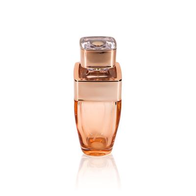 China 100ml Cosmetic Rectangle Shoulder Bottle Orange Slanted Ribbed Glass Perfume Bottle for sale