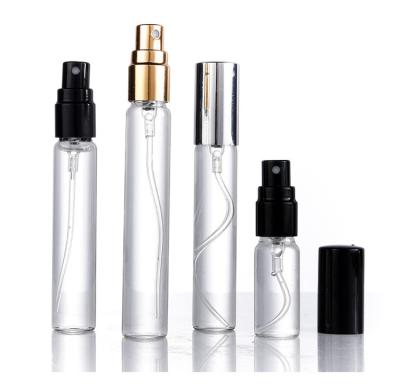 China Mini 5ml 8ml 10ml 15ml Cosmetic Refill Empty Sprayer Perfume Bottles Colorful Mist Spray Glass Clear Screw Cap for sale