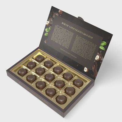 China Recyclable Wholesale Luxury Truffle Candy Gift Custom Black Chocolate Box Packaging With Dividers for sale