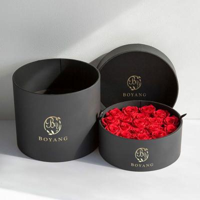 China Wholesale Recyclable Rose Gift Packaging Black Paper Cylinder Cardboard Flower Round Tube Lid Luxury Round Box With Custom Logo for sale