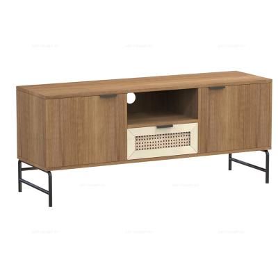 China Modern Flat Pack Entertainment Media Rattan TV Cabinet Stands With Metal Leg for sale