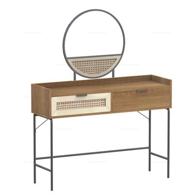 China Modern Wooden Dressing Table Set Bedroom Rattan Drawers Makeup Dresser With Mirror for sale