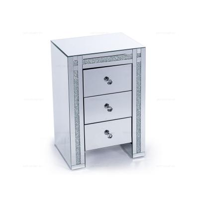 China Storage Bedroom Furniture Silver Mirror Diamond Crushed Luxury Modern Nightstand for sale