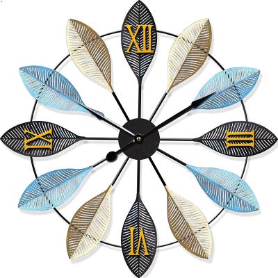 China Antique Style Colorful Leaf Shape 3d Retro Home Wall Decorative Metal Clock for sale