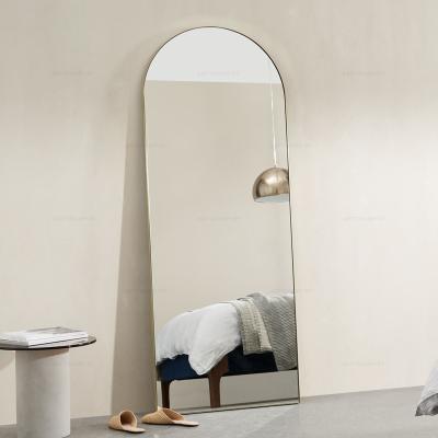 China Modern Full Standing Arched Large Floor Metal Gold Mirror for sale