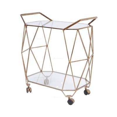 China Luxury Metal Iron Gold Painted Hotel Furniture Rolling Bar Cart Metal Wine Cart for sale