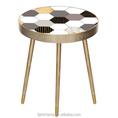 China Decorative Cheap Price Antique Gold Round Glass Top Vanity Side Table For Home for sale