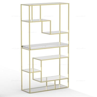 China Full white glass-metal book shelves assmbled in painted gold for sale