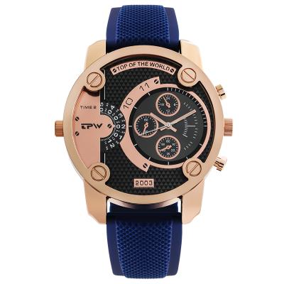 China Alarm Fashion Men Watch Silicone Material Rose Gold Chronograph Triwire Set Big Dial for sale