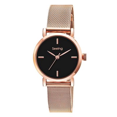 China 2021 Fashion IPRG Mesh Women Alloy Round Analog Band Stainless Steel Strap Lady Minimalist Wrist Watches Water Resistant Fast Delivery for sale