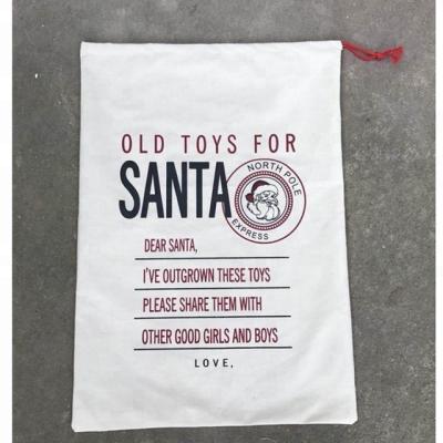 China Christamas Home Decor Wholesale Customized 100% Cotton Canvas Christmas Sack Old Toy For Santa Sack Printed Drawstring Gift Bags For Decoration for sale