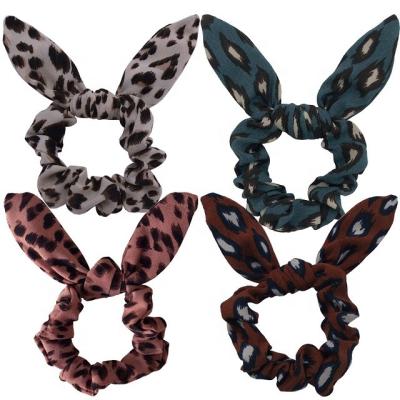 China Fashional Pretty Lady Wholesale Amazon Hot Sale Rabbit Hair Bows Leopard Grid Stripe Printed Elastic Ponytail Holder Cotton Stretch Hair Ties For Girl for sale