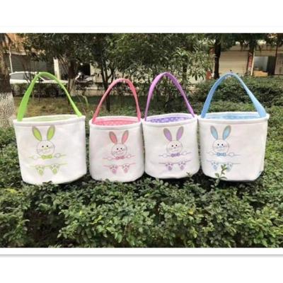 China Bunny Bucket Kids Candy Easter Tote Bag Cute Rabbit Printed Newest Style Canvas Wholesale Hot Sale For Decoration Gift for sale