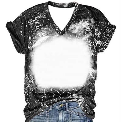 China Custom Made Men's Anti-pilling Polyester Anti-pilling T-shirts Women's Faux Bleach Shirts Body Blank Medium V-Neck Short Sleeve Full Body For Sublimation for sale