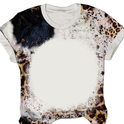 China Hot Sale Custom Made Leopard Print Faux Bleach T-shirts White Medium Short Sleeve Compressed Body Tee For Women for sale