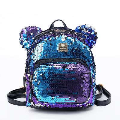 China Amazon Sale Glitter Bling Glitter Flip Bag Mermaid Mouse Ear Backpack Warm Comfortable Travel School Leisure Computer Shoulder Bag for sale