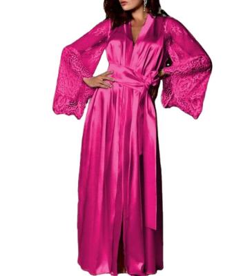 China Cheap hot popular silk nightgown women's bathrobe sleepwear QUICK DRY lace nightgowns long sexy long sleeve nightgown for sale