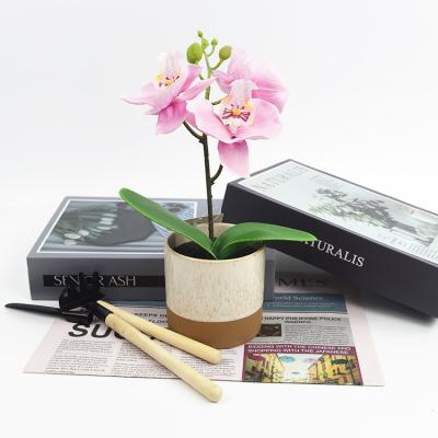 China Vivid Europe Style Indoor Decorative Pink Mini Orchid Flower Artificial Plants Potted for sale