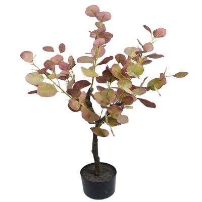 China Mix-color Vivid Leaves Plastic Potted Eucalyptus Tree Plants Artificial Bonsai for sale