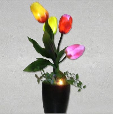 China Natural Floral Look Christmas Lights Artificial Tulip Bonsai With Led Decoration Light Flower for sale