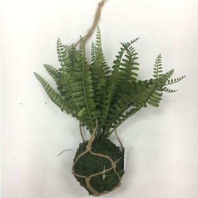 China Vivid Green Indoor Office Moss Ball Base Artificial Plants Decoration Fern Kokedama for sale