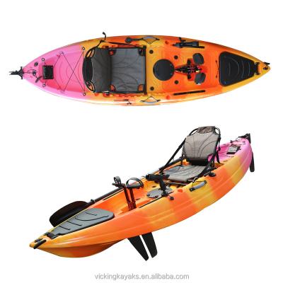 China New cheapest fishing pedal kayak 9.5ft length 33 width PE (HDPE or LLDPE) sit on top single seat kayak with cheap price for sale