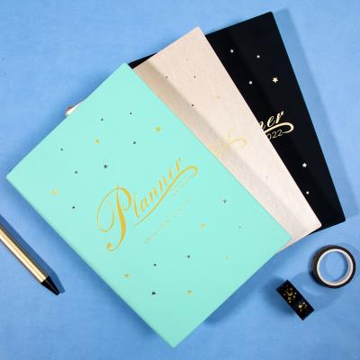 China With Inside Pocket 12 Months Personalized Soft Leather Weekly Monthly Notebook 2022 Gold Silver Foil A5 Planner for sale