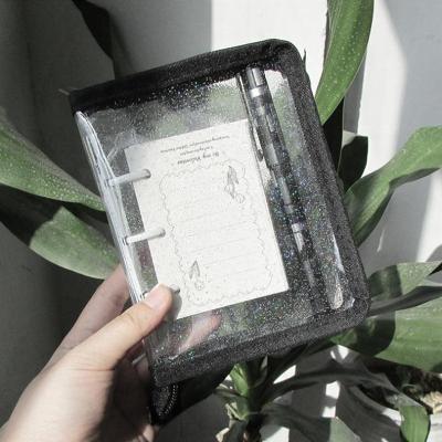 China Custom a6 mini zipper pvc notebook transparent pocket storage bag loose leaf notebook for sale