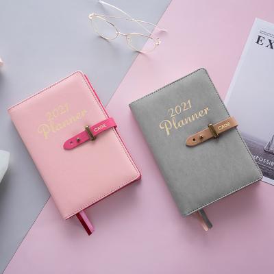 China Hard Cover Book Personalized A5 Adjustable Leather Loop Cover Weekly Agenda 2021 Planner for sale