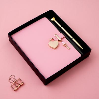 China Gift Set Heart Shaped Hardcover Book Lock PU Cover Leather Diary Notebook With Metal Ball Pen for sale